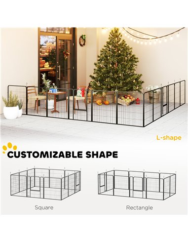 PawHut 12 Panels Heavy Duty Dog Playpen with Doors, for Large Dogs, 100cm High, Black