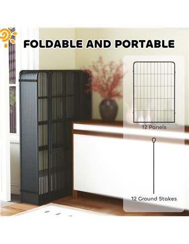 PawHut 12 Panels Heavy Duty Dog Playpen with Doors, for Large Dogs, 100cm High, Black