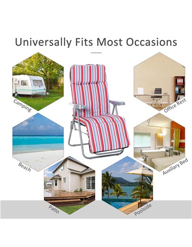 Outsunny Set of 2 Garden Sun Lounger Outdoor Reclining Seat Cushioned Seat Foldable Adjustable Recliner Red and White