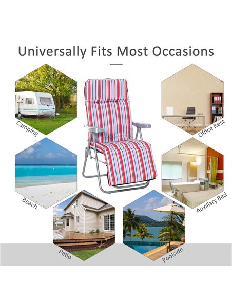Outsunny Set of 2 Garden Sun Lounger Outdoor Reclining Seat Cushioned Seat Foldable Adjustable Recliner Red and White - pic 14292 | FastDaddyshop