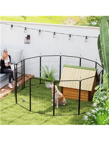 PawHut 12 Panels Heavy Duty Dog Playpen with Doors, for Large Dogs, 100cm High, Black