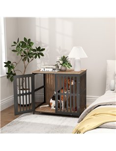 PawHut Dog Crate Furniture with Anti-Chew Resistant Mesh, Anti-Escape Single Door, for Medium Dogs, 80 x 55 x 72 cm 2