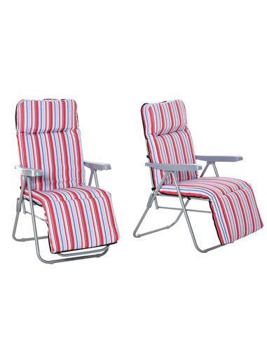 Outsunny Set of 2 Garden Sun Lounger Outdoor Reclining Seat Cushioned Seat Foldable Adjustable Recliner Red and White