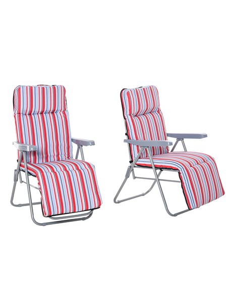 Outsunny Set of 2 Garden Sun Lounger Outdoor Reclining Seat Cushioned Seat Foldable Adjustable Recliner Red and White - pic 14293 | FastDaddyshop
