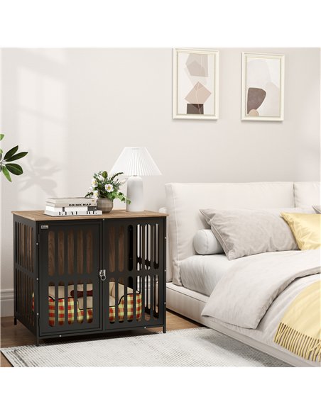 PawHut Dog Crate Furniture with Anti-Chew Resistant Mesh, Anti-Escape Single Door, for Medium Dogs, 80 x 55 x 72 cm - pic 142930 | FastDaddyshop
