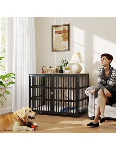 PawHut Dog Crate Furniture with Anti-Chew Resistant Mesh, Anti-Escape Single Door, for Extra Large Dogs, 118 x 80 x 92 cm