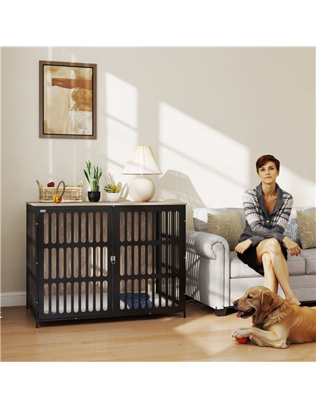 PawHut Dog Crate Furniture with Anti-Chew Resistant Mesh, Anti-Escape Single Door, for Extra Large Dogs, 118 x 80 x 92 cm - pic 142939 | FastDaddyshop