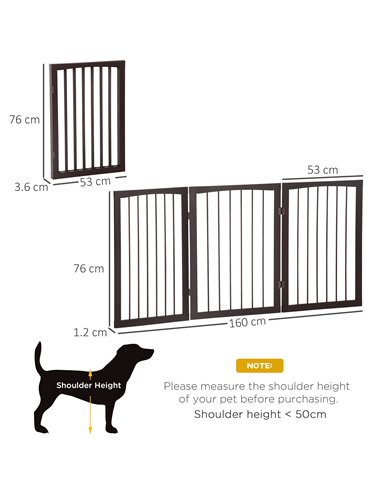PawHut 3 Panel Stair Gate Foldable Dog Door Gate Indoor Free Standing Safety Gate Pet Barrier 76cm Height
