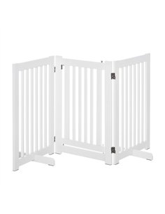 PawHutPet Gates MDF Freestanding Expandable Dog Gate Wood Doorway Pet Barrier Fence w/ Latched Door White