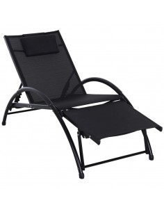 Outsunny Texteline Adjustable Recline Sun Lounger with Headrest, Black