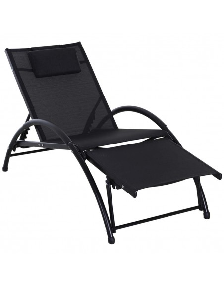 Outsunny Texteline Adjustable Recline Sun Lounger with Headrest, Black - pic 14295 | FastDaddyshop