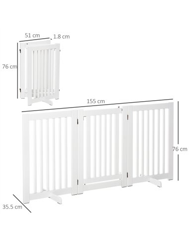 PawHutPet Gates MDF Freestanding Expandable Dog Gate Wood Doorway Pet Barrier Fence w/ Latched Door White
