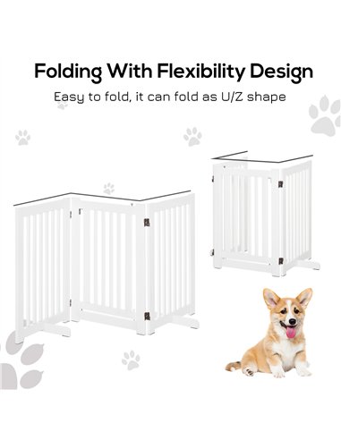 PawHutPet Gates MDF Freestanding Expandable Dog Gate Wood Doorway Pet Barrier Fence w/ Latched Door White