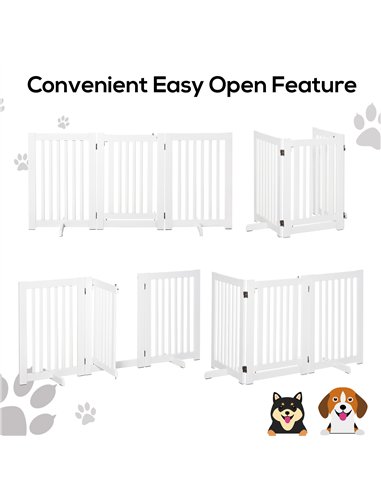 PawHutPet Gates MDF Freestanding Expandable Dog Gate Wood Doorway Pet Barrier Fence w/ Latched Door White