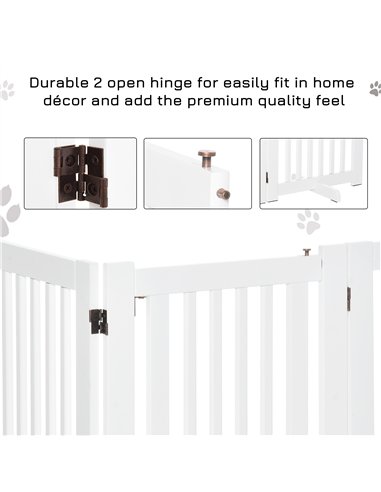 PawHutPet Gates MDF Freestanding Expandable Dog Gate Wood Doorway Pet Barrier Fence w/ Latched Door White