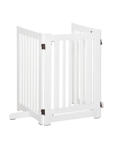 PawHutPet Gates MDF Freestanding Expandable Dog Gate Wood Doorway Pet Barrier Fence w/ Latched Door White