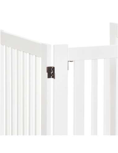 PawHutPet Gates MDF Freestanding Expandable Dog Gate Wood Doorway Pet Barrier Fence w/ Latched Door White