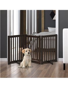 PawHut Freestanding Dog Gate, Foldable Pet Fence, Indoor Barrier, Stair Gate with Support Feet, 155 x 76 cm, Brown 2
