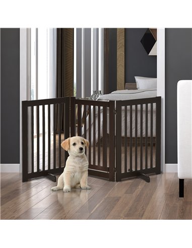 PawHut Freestanding Dog Gate, Foldable Pet Fence, Indoor Barrier, Stair Gate with Support Feet, 155 x 76 cm, Brown