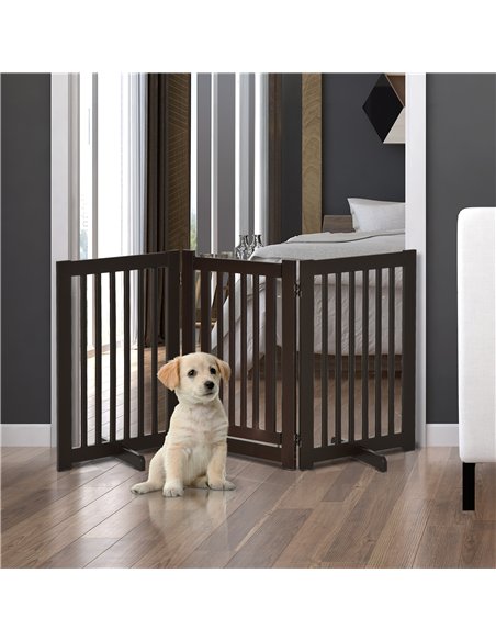 PawHut Freestanding Dog Gate, Foldable Pet Fence, Indoor Barrier, Stair Gate with Support Feet, 155 x 76 cm, Brown - pic 142959 | FastDaddyshop