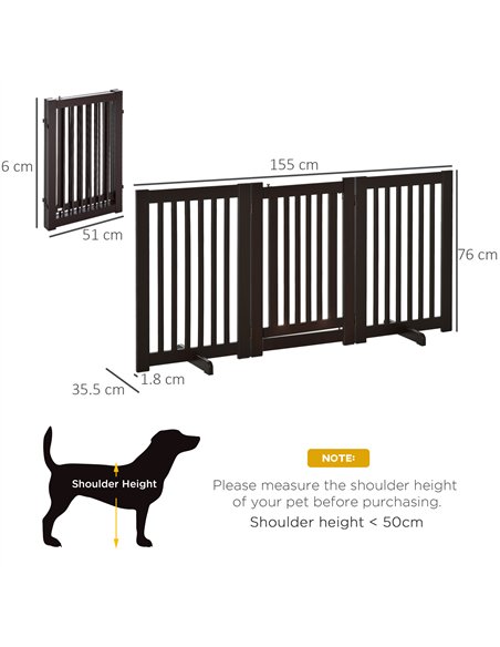 PawHut Freestanding Dog Gate, Foldable Pet Fence, Indoor Barrier, Stair Gate with Support Feet, 155 x 76 cm, Brown - pic 142960 | FastDaddyshop