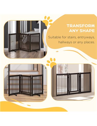 PawHut Freestanding Dog Gate, Foldable Pet Fence, Indoor Barrier, Stair Gate with Support Feet, 155 x 76 cm, Brown