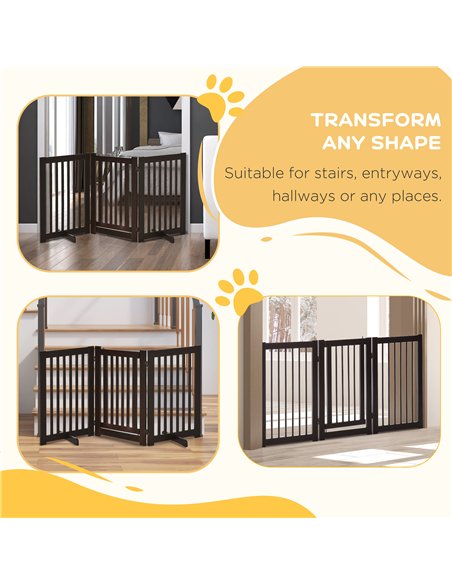 PawHut Freestanding Dog Gate, Foldable Pet Fence, Indoor Barrier, Stair Gate with Support Feet, 155 x 76 cm, Brown - pic 142962 | FastDaddyshop