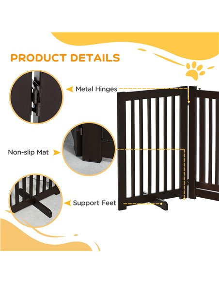 PawHut Freestanding Dog Gate, Foldable Pet Fence, Indoor Barrier, Stair Gate with Support Feet, 155 x 76 cm, Brown - pic 142963 | FastDaddyshop
