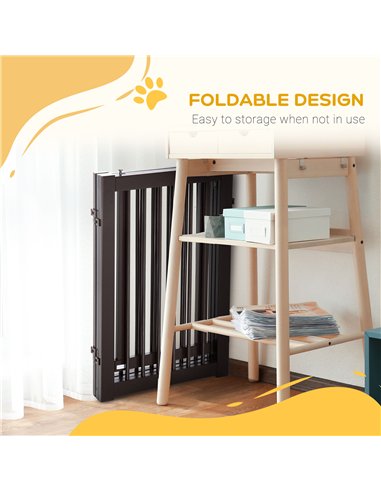 PawHut Freestanding Dog Gate, Foldable Pet Fence, Indoor Barrier, Stair Gate with Support Feet, 155 x 76 cm, Brown