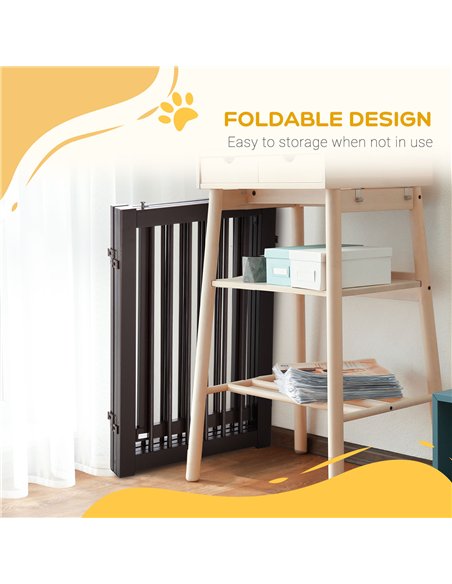PawHut Freestanding Dog Gate, Foldable Pet Fence, Indoor Barrier, Stair Gate with Support Feet, 155 x 76 cm, Brown - pic 142964 | FastDaddyshop
