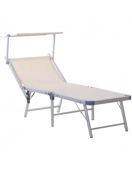 Outsunny Aluminium Foldable Sun Lounger with Sun Roof, Beige - pic 14297 | FastDaddyshop