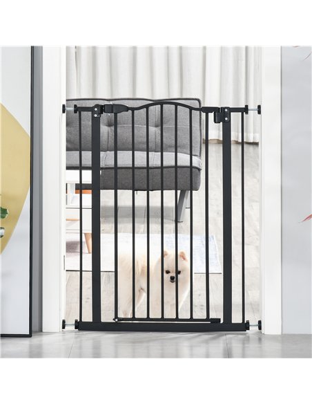 PawHut Pressure Fit Dog Stair Gate No Drilling Safety Gate Auto Close for Doorways, Hallways, 74-80cm Adjustable, 94cm Tall, Bla - pic 142977 | FastDaddyshop