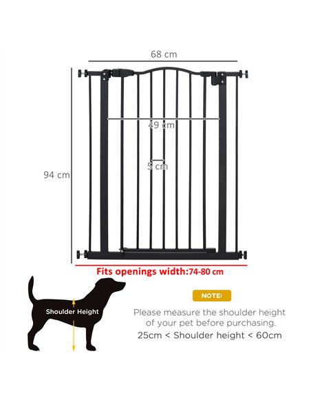 PawHut Pressure Fit Dog Stair Gate No Drilling Safety Gate Auto Close for Doorways, Hallways, 74-80cm Adjustable, 94cm Tall, Bla - pic 142978 | FastDaddyshop