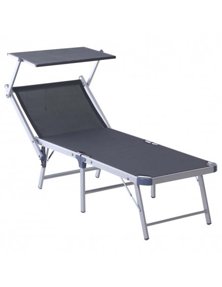 Outsunny Aluminium Foldable Sun Lounger with Sun Roof, Grey - pic 14298 | FastDaddyshop