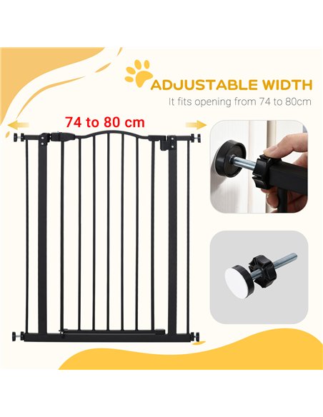 PawHut Pressure Fit Dog Stair Gate No Drilling Safety Gate Auto Close for Doorways, Hallways, 74-80cm Adjustable, 94cm Tall, Bla - pic 142982 | FastDaddyshop