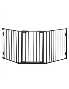 PawHut Pet Safety Gate, 3 Panels Playpen Fireplace, Metal Fence, Stair Barrier, Room Divider w/ Walk-Through Door - Black