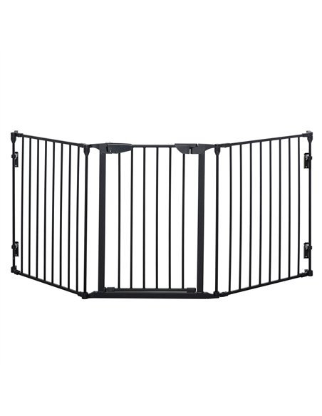 PawHut Pet Safety Gate, 3 Panels Playpen Fireplace, Metal Fence, Stair Barrier, Room Divider w/ Walk-Through Door - Black - pic 142985 | FastDaddyshop