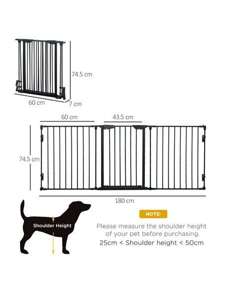 PawHut Pet Safety Gate, 3 Panels Playpen Fireplace, Metal Fence, Stair Barrier, Room Divider w/ Walk-Through Door - Black - pic 142987 | FastDaddyshop