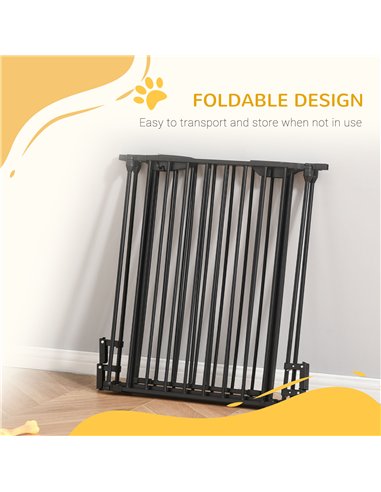 PawHut Pet Safety Gate, 3 Panels Playpen Fireplace, Metal Fence, Stair Barrier, Room Divider w/ Walk-Through Door - Black