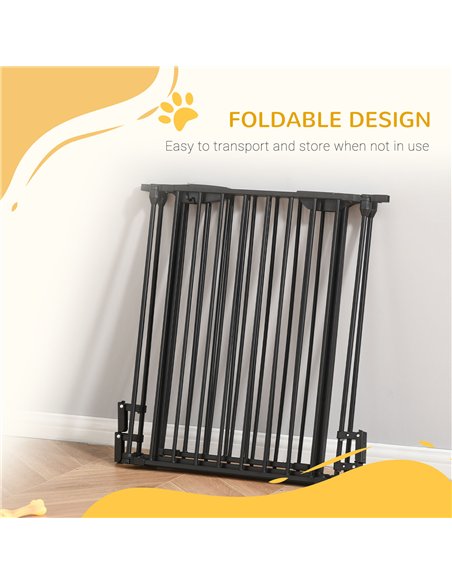 PawHut Pet Safety Gate, 3 Panels Playpen Fireplace, Metal Fence, Stair Barrier, Room Divider w/ Walk-Through Door - Black - pic 142989 | FastDaddyshop