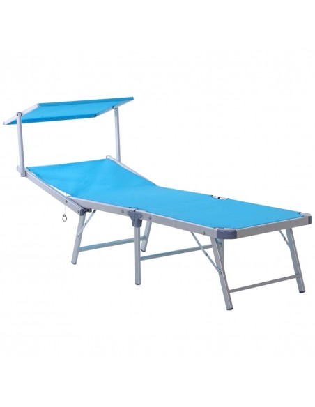 Outsunny Aluminium Foldable Sun Lounger with Sun Roof, Blue - pic 14299 | FastDaddyshop