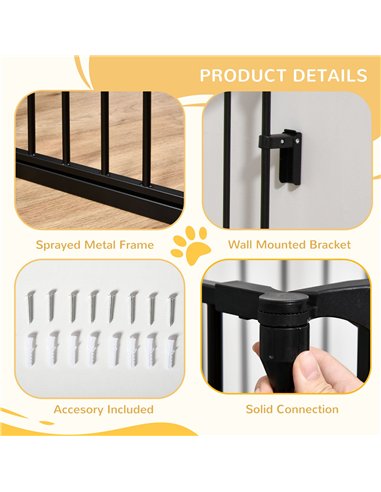 PawHut Pet Safety Gate, 3 Panels Playpen Fireplace, Metal Fence, Stair Barrier, Room Divider w/ Walk-Through Door - Black