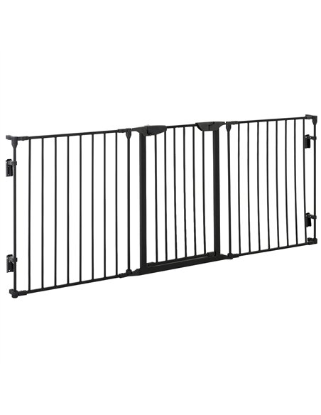 PawHut Pet Safety Gate, 3 Panels Playpen Fireplace, Metal Fence, Stair Barrier, Room Divider w/ Walk-Through Door - Black - pic 142992 | FastDaddyshop