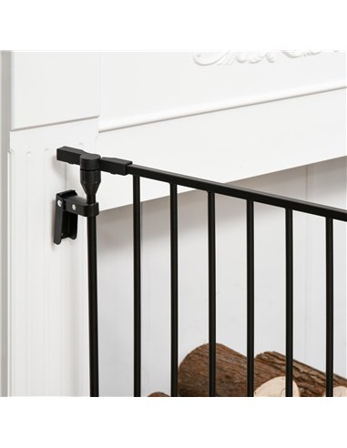 PawHut Pet Safety Gate, 3 Panels Playpen Fireplace, Metal Fence, Stair Barrier, Room Divider w/ Walk-Through Door - Black