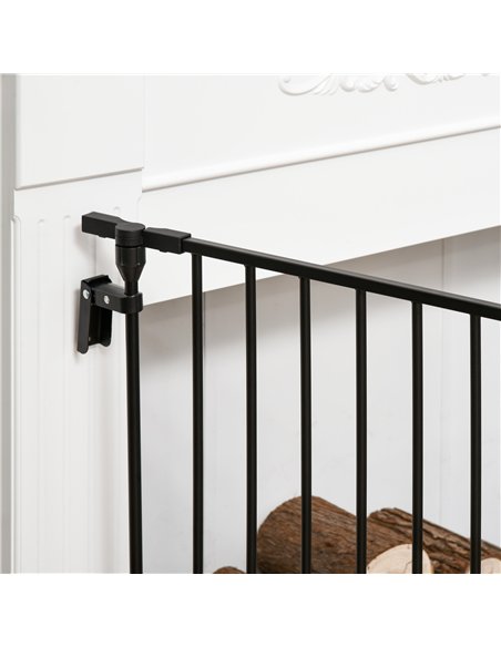PawHut Pet Safety Gate, 3 Panels Playpen Fireplace, Metal Fence, Stair Barrier, Room Divider w/ Walk-Through Door - Black - pic 142993 | FastDaddyshop