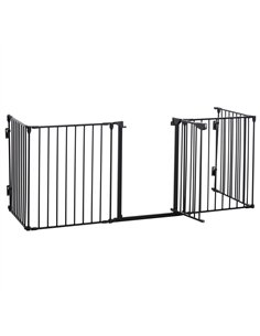 PawHut 5 Panels Pet Playpen Metal Fence w/ Walk Through Door - Black