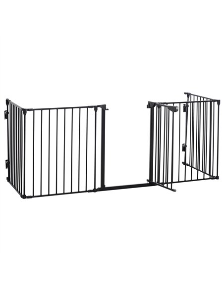 PawHut 5 Panels Pet Playpen Metal Fence w/ Walk Through Door - Black - pic 142994 | FastDaddyshop