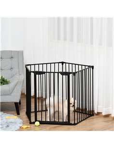 PawHut 5 Panels Pet Playpen Metal Fence w/ Walk Through Door - Black 2