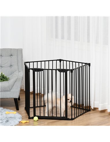 PawHut 5 Panels Pet Playpen Metal Fence w/ Walk Through Door - Black
