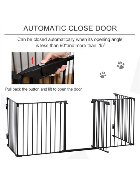 PawHut 5 Panels Pet Playpen Metal Fence w/ Walk Through Door - Black - pic 142999 | FastDaddyshop